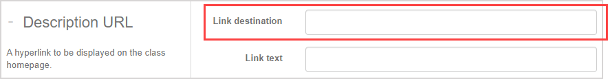 Highlight of the "Link destination" URL field to enter a URL that will link to a web page of your choice.